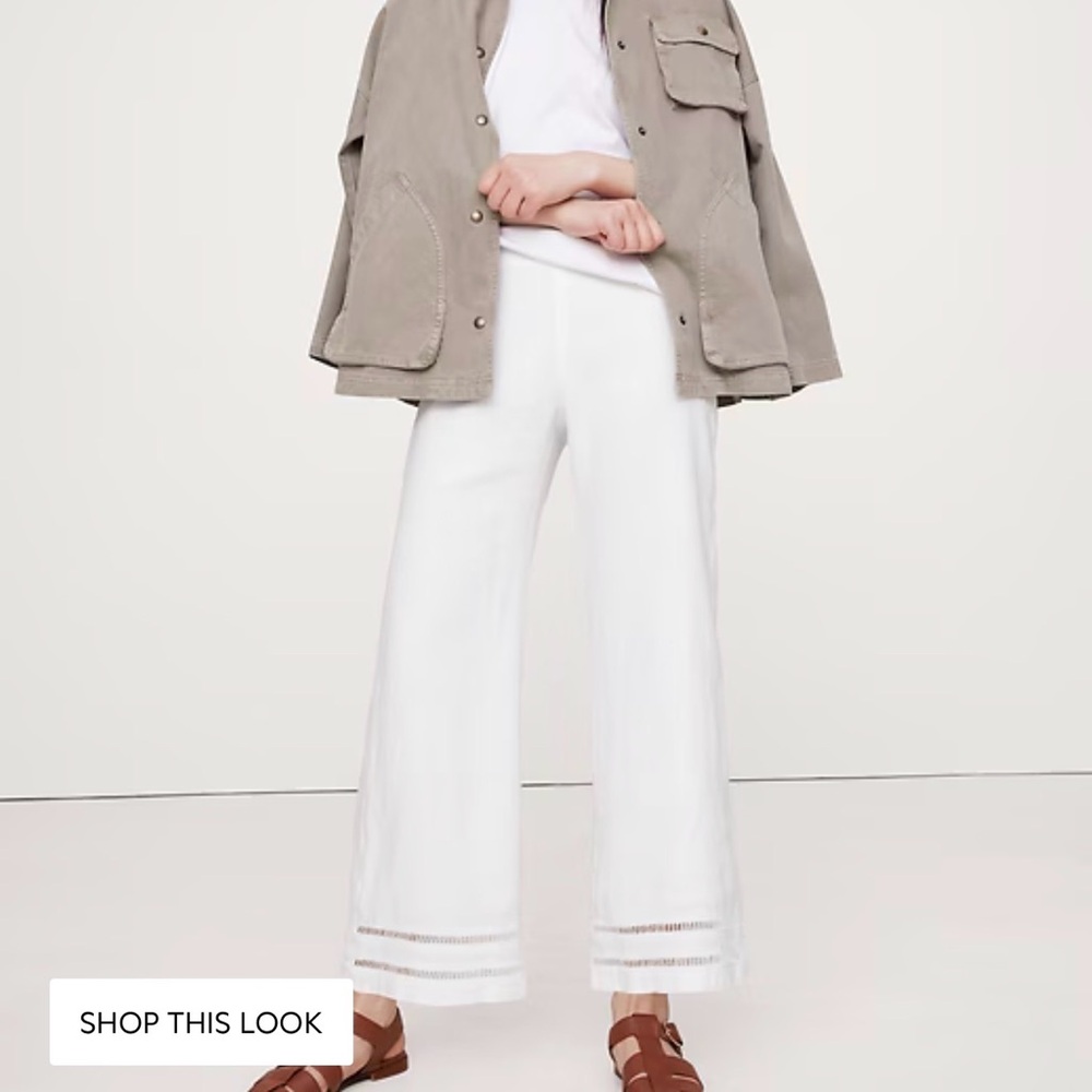 Banana Republic NWT MID-RISE KICK-FLARE LACE-TRIM LINEN ANKLE PANT women Size 12